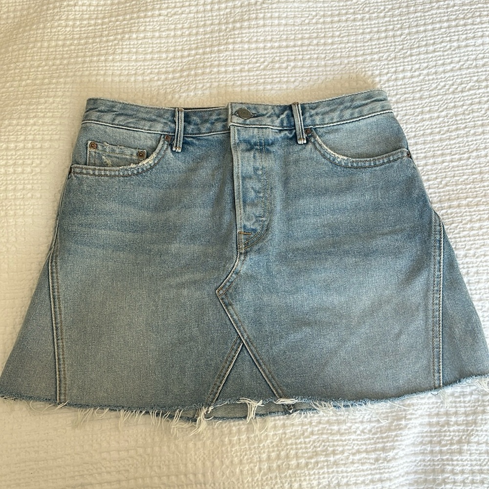 GRLFRND light wash denim blue mini skirt